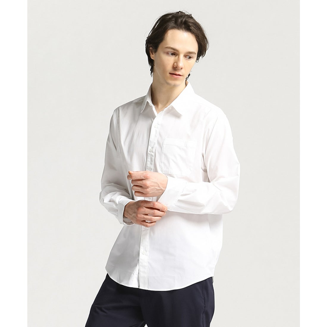 MoveSport ボタンダウン ロングスリーブシャツ （ホワイト） -デサント