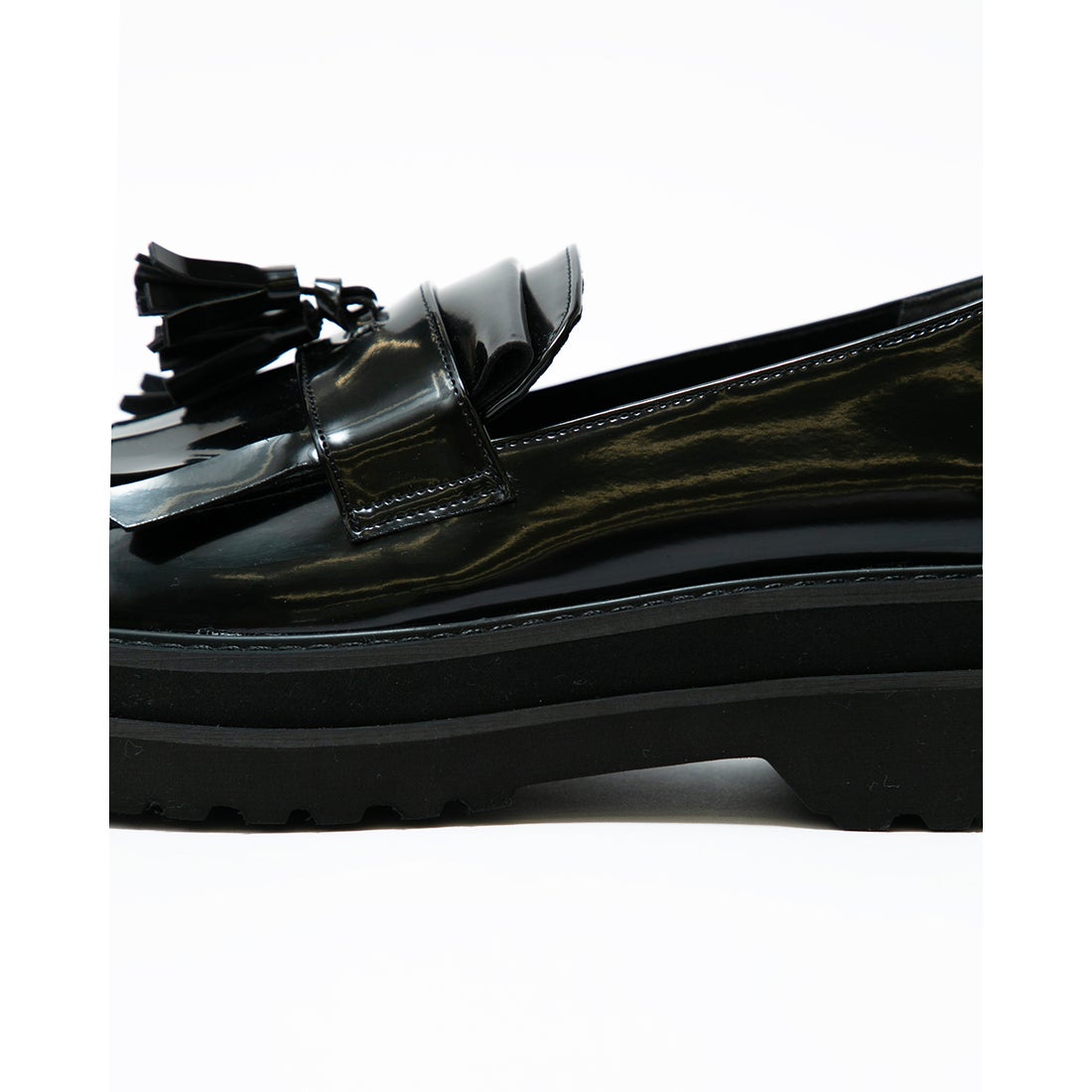 レイン対応】ボリュームソール フリンジ ローファー （カーキ エナメル