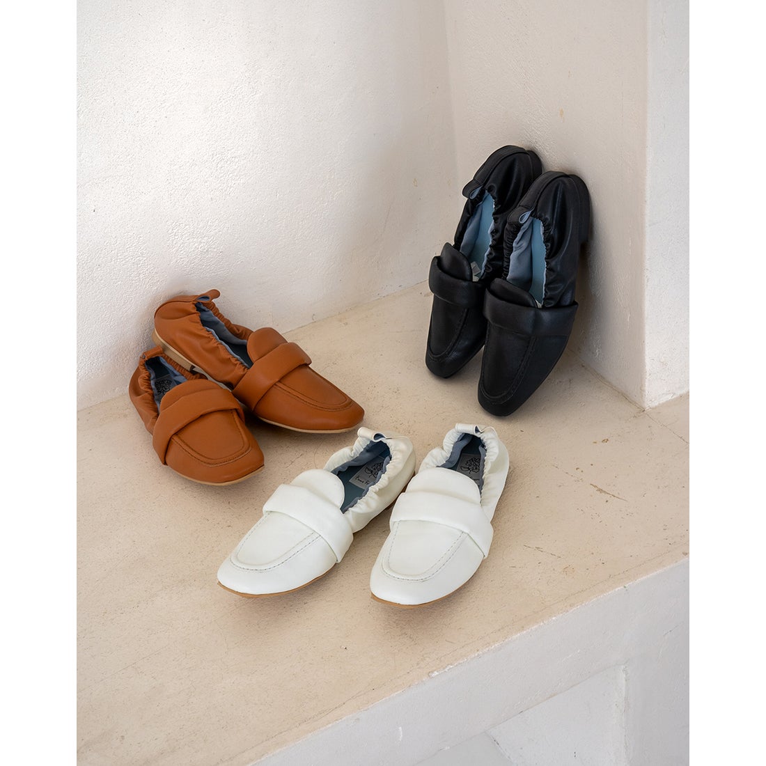 フラットギャザー ローファー （キャメル スムース） -Emma Francis