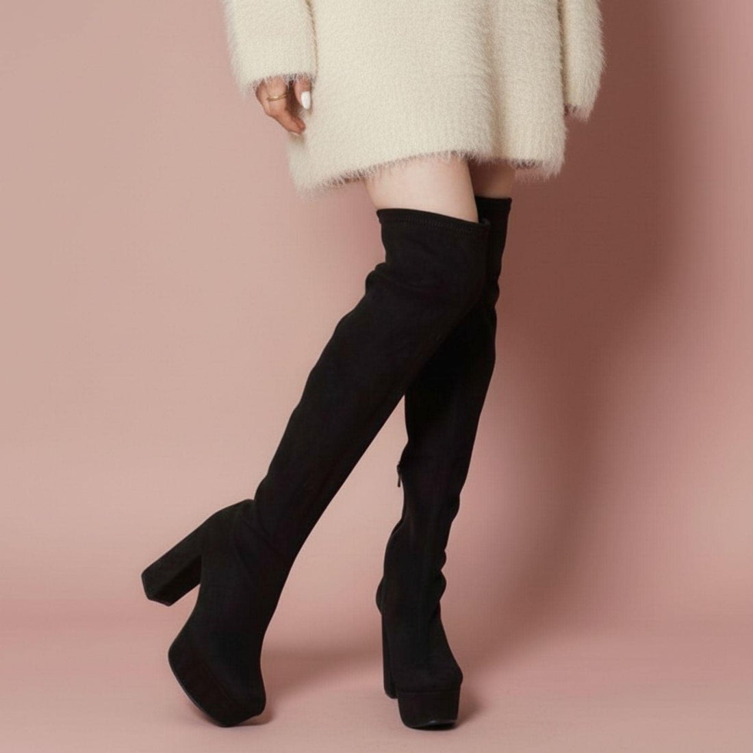 エスペランサ ESPERANZA ラク盛りニーハイブーツ （ブラックスエード