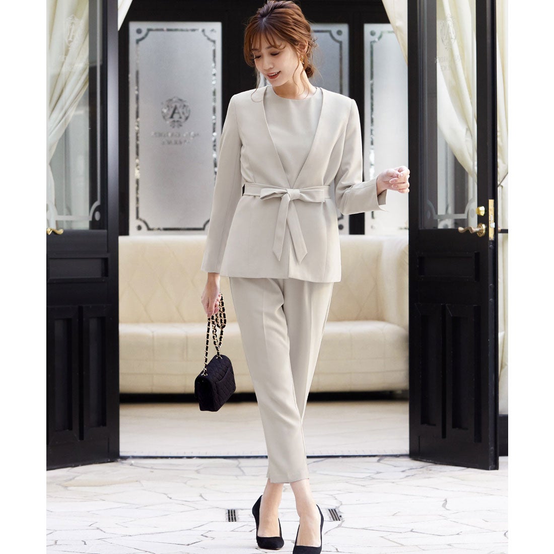 フロリア Flolia ノーカラージャケット&オールインワンパンツドレス