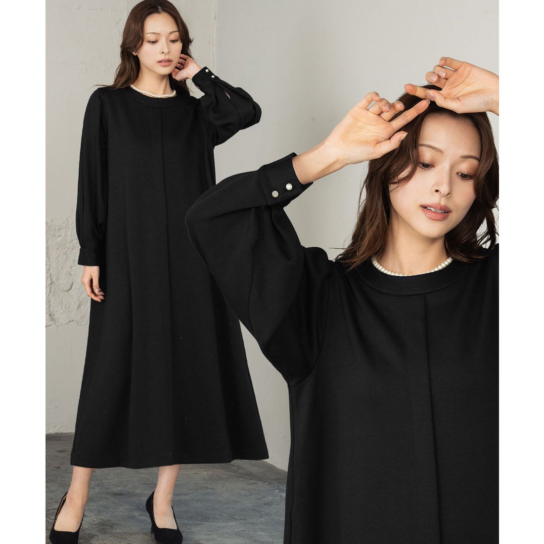 フロリア Flolia 【喪服・礼服】フォーマルワンピース 長袖 Aライン