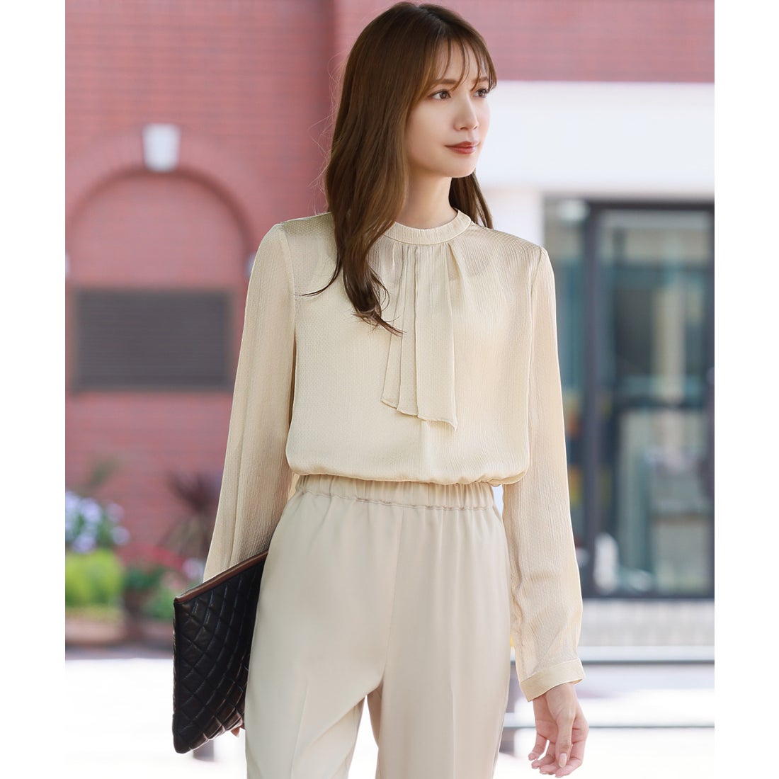 フロリア Flolia フロントリボンドットサテンブラウス オフィス