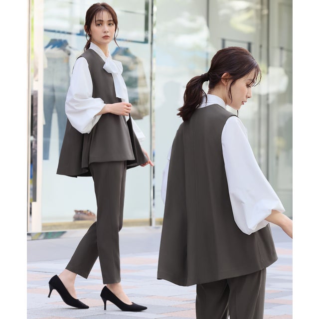 フロリア Flolia ランタンスリーブノーカラージャケット テーパード