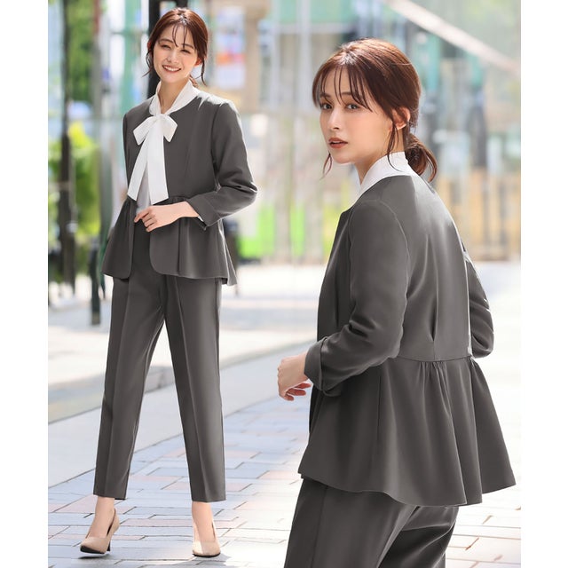 フロリア Flolia 【3点セット】ペプラムノーカラージャケット ボウタイ