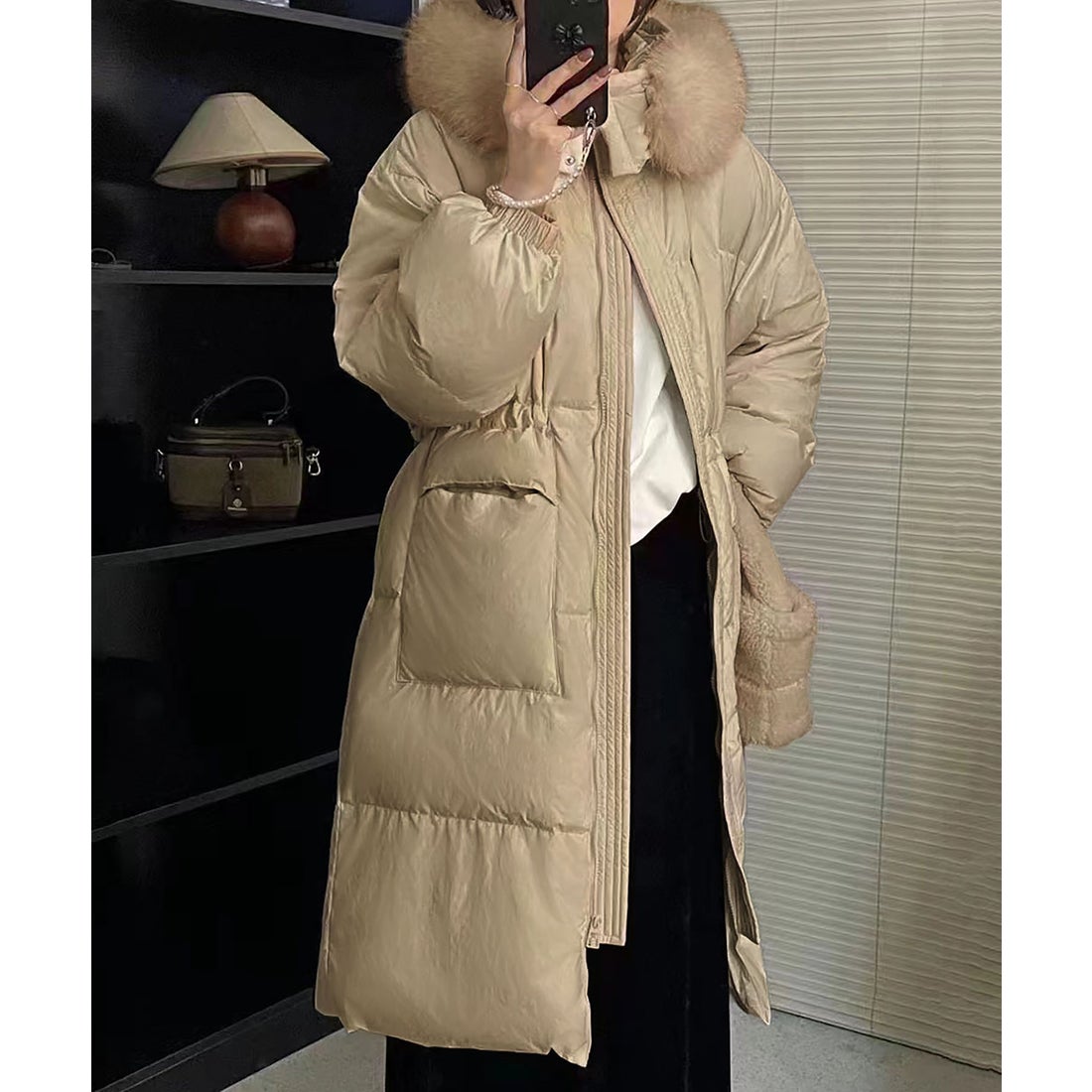 フロリア Flolia ロングダウンコート ファー フード付き（ベージュ