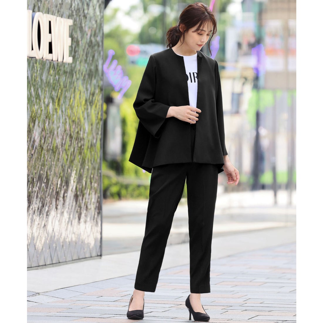 フロリア Flolia 洗える スーツ セットアップ パンツスーツ ノーカラー