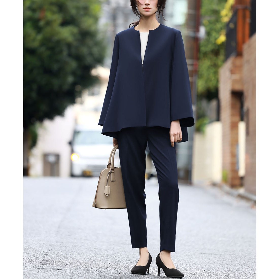 フロリア Flolia 洗える スーツ セットアップ パンツスーツ ノーカラー