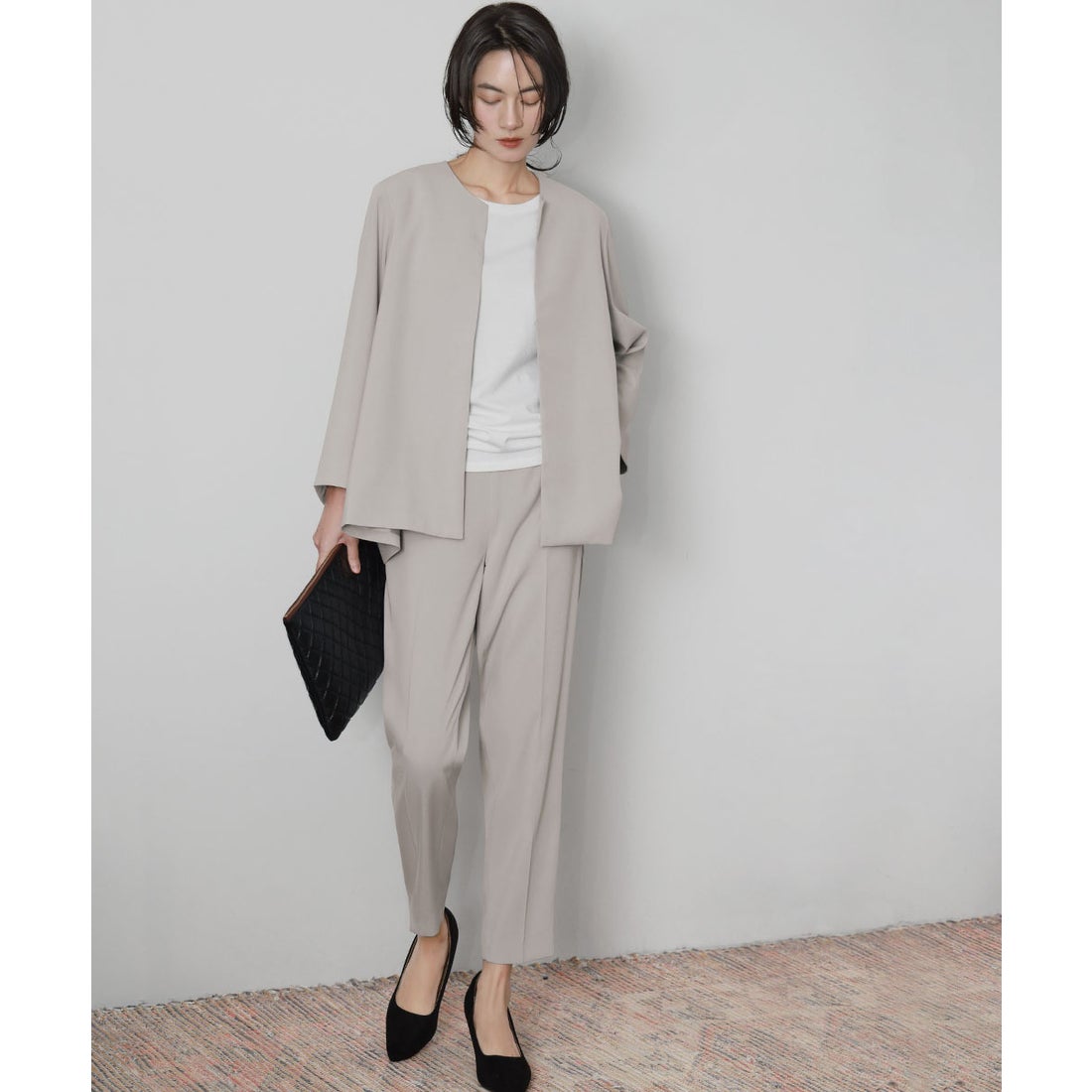 フロリア Flolia 洗える スーツ セットアップ パンツスーツ ノーカラー