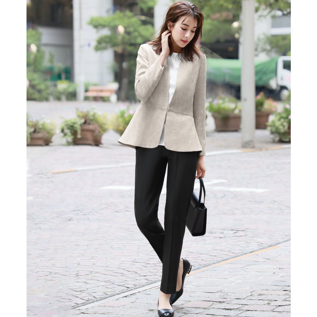 フロリア Flolia ツイードカラーレスジャケット テーパードパンツ