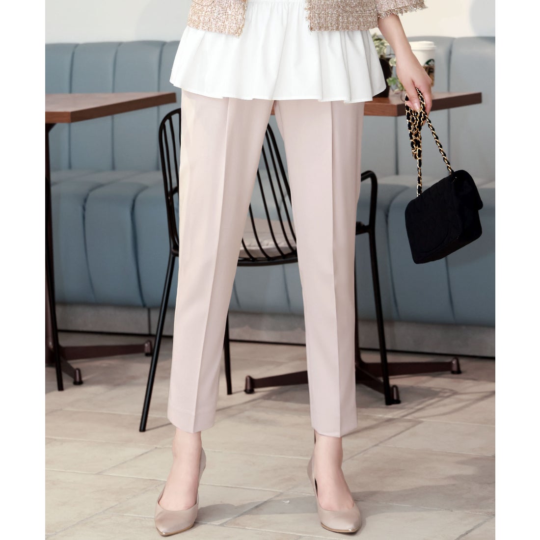 フロリア Flolia 【3点セット】ツイードノーカラージャケット ペプラム