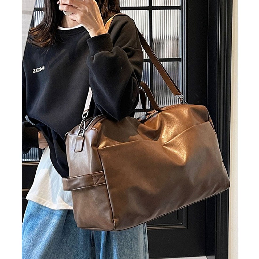 フロージュ florge 【大容量・撥水PU】 2WAY レザーライクボストン