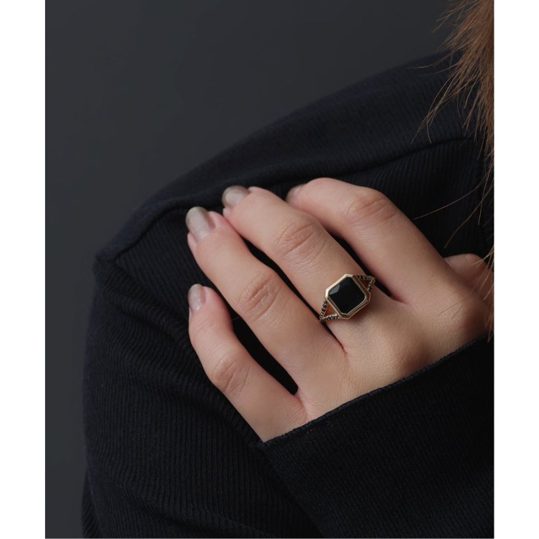 リラ Lilas オニキス8角2ラインブラックダイヤリング K10 （ゴールド