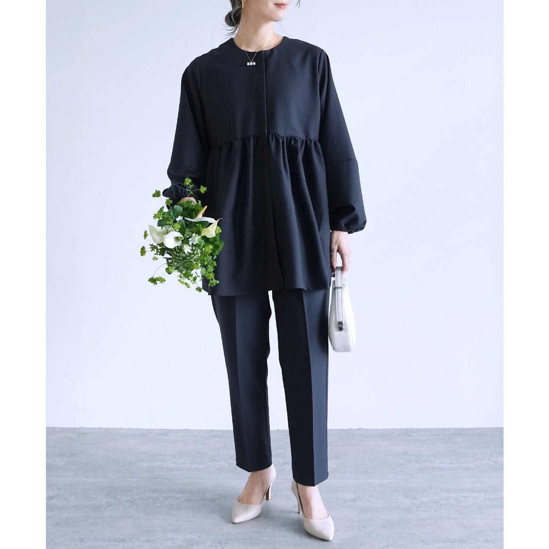 reca 【2点セット】『自宅で洗える』ペプラムジャケット×テーパード