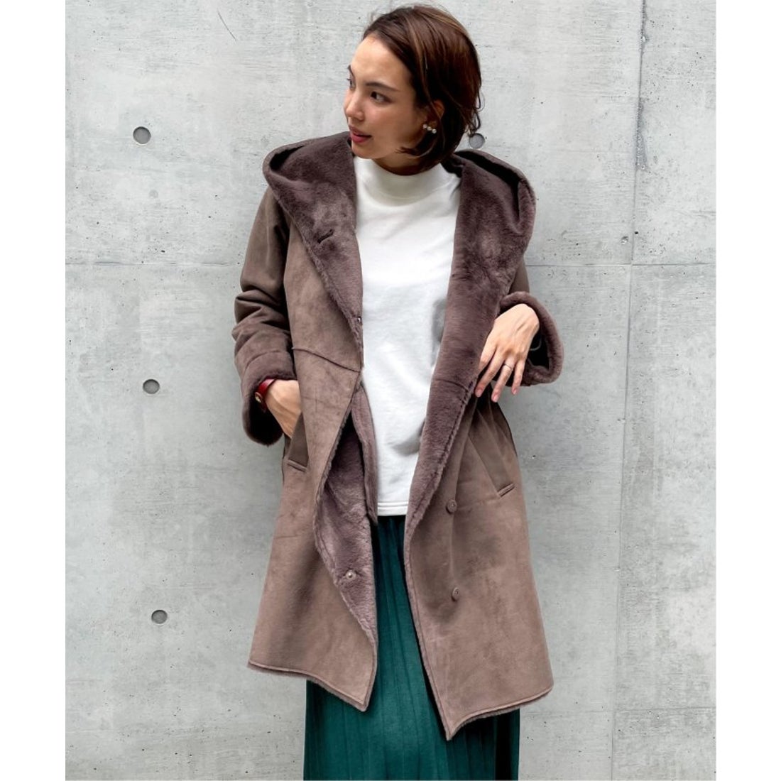 イッカ ikka フェイクムートンコート （ブラウン） - ファッション通販