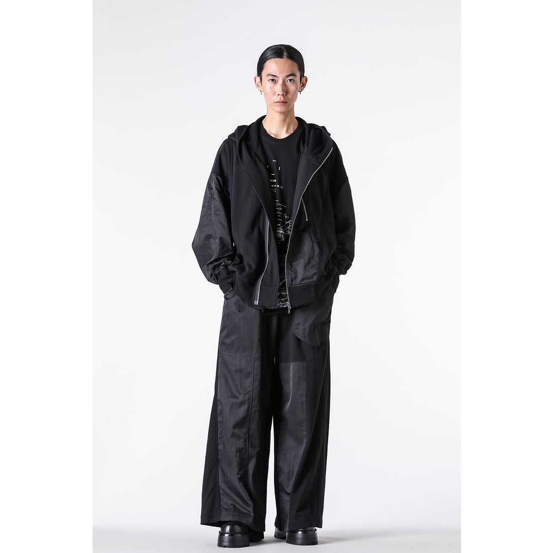 ユリウス JULIUS COTTON SWEAT ZIP Parker （BLACK） -FASCINATE