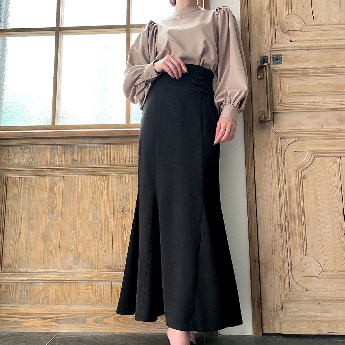 ジュノア JUNOAH チャイナハイウエストマーメイドスカート （ブラック