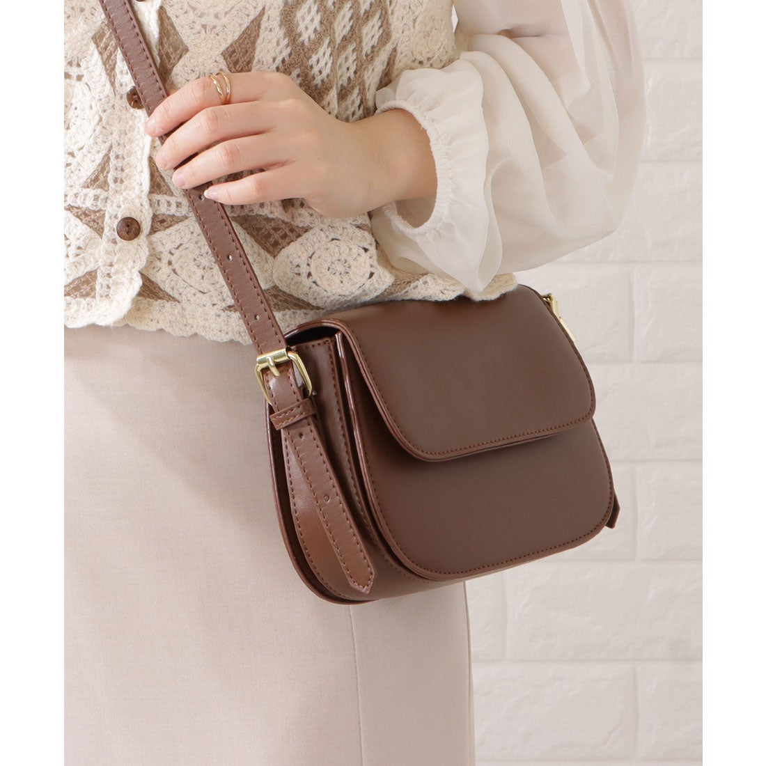 レースレディース Lace Ladies レザー調ラウンドショルダーバッグ