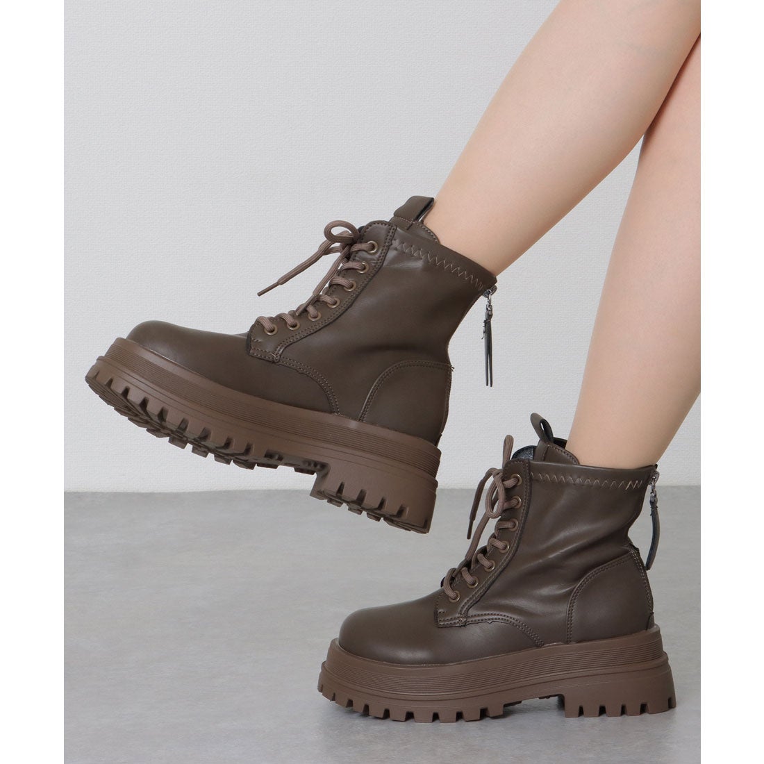 レースレディース Lace Ladies レザー調 ラウンドトゥ レースアップ