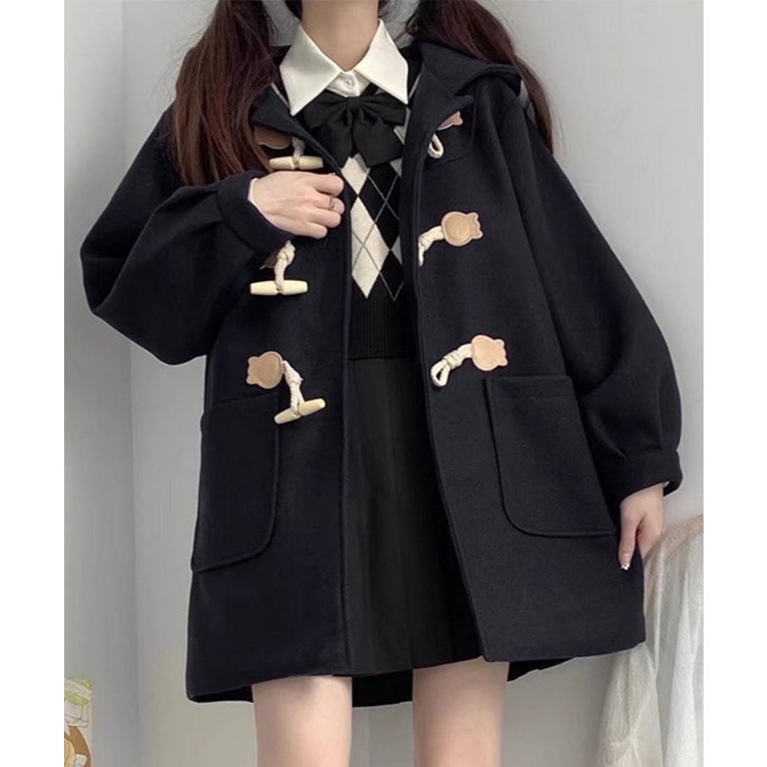 レースレディース Lace Ladies ウールライク ミドル丈 ダッフル コート