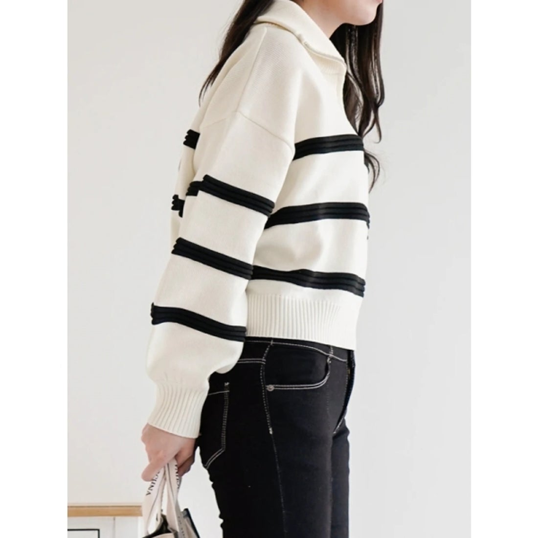 ルディックパーク Ludic Park ハーフZIPボーダーニットトップス （緑