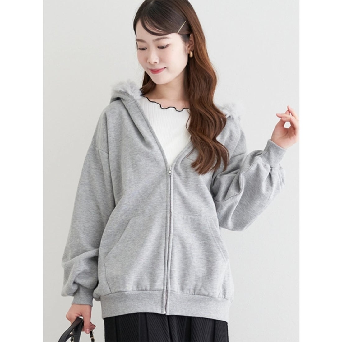 ルディックパーク Ludic Park フードファーチュニック丈ジップパーカー