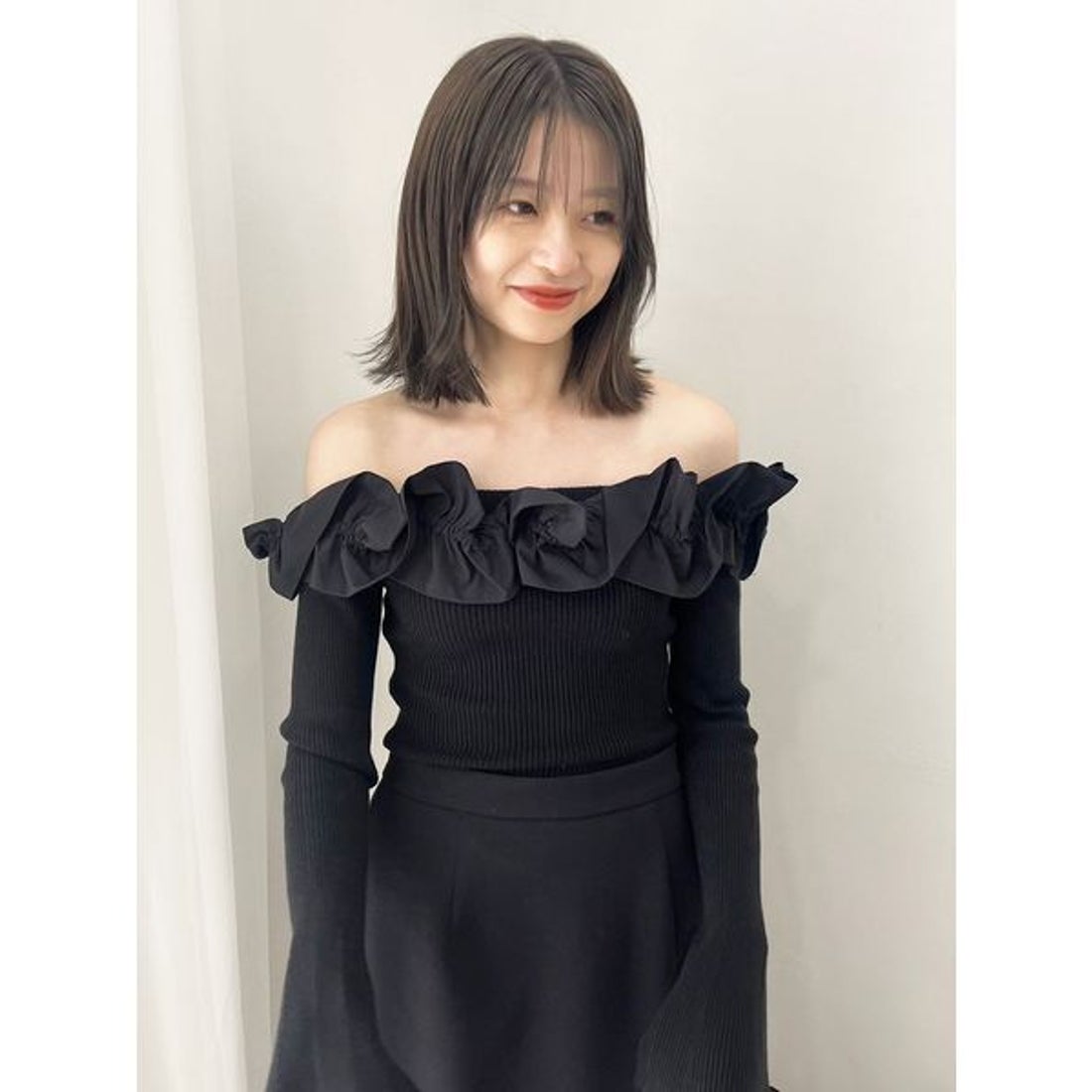 リリーブラウン LILY BROWN ボリュームフリルニットトップス （BLK