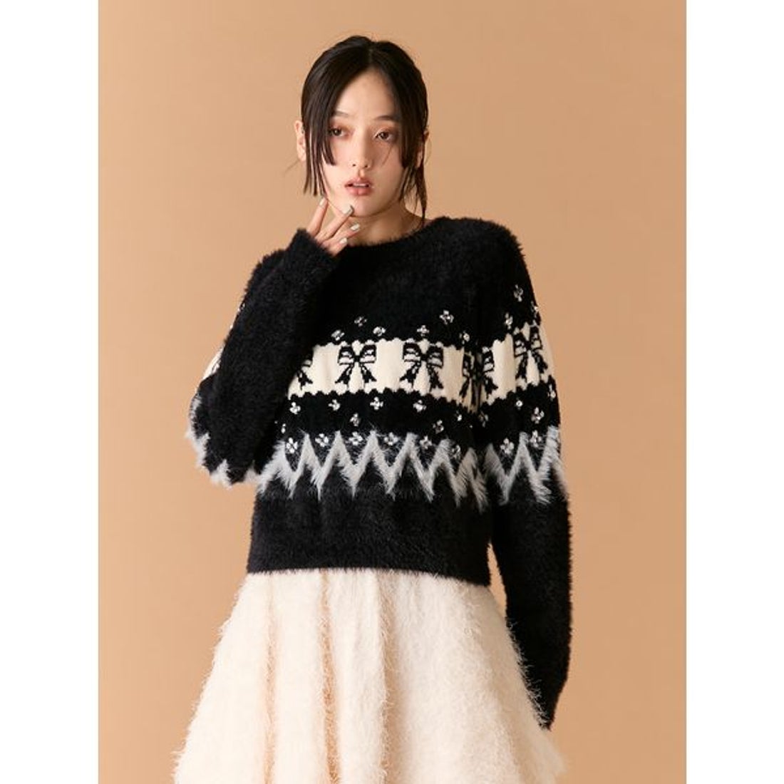 リリーブラウン LILY BROWN [L.B CANDY STOCK]リボンビジューニット