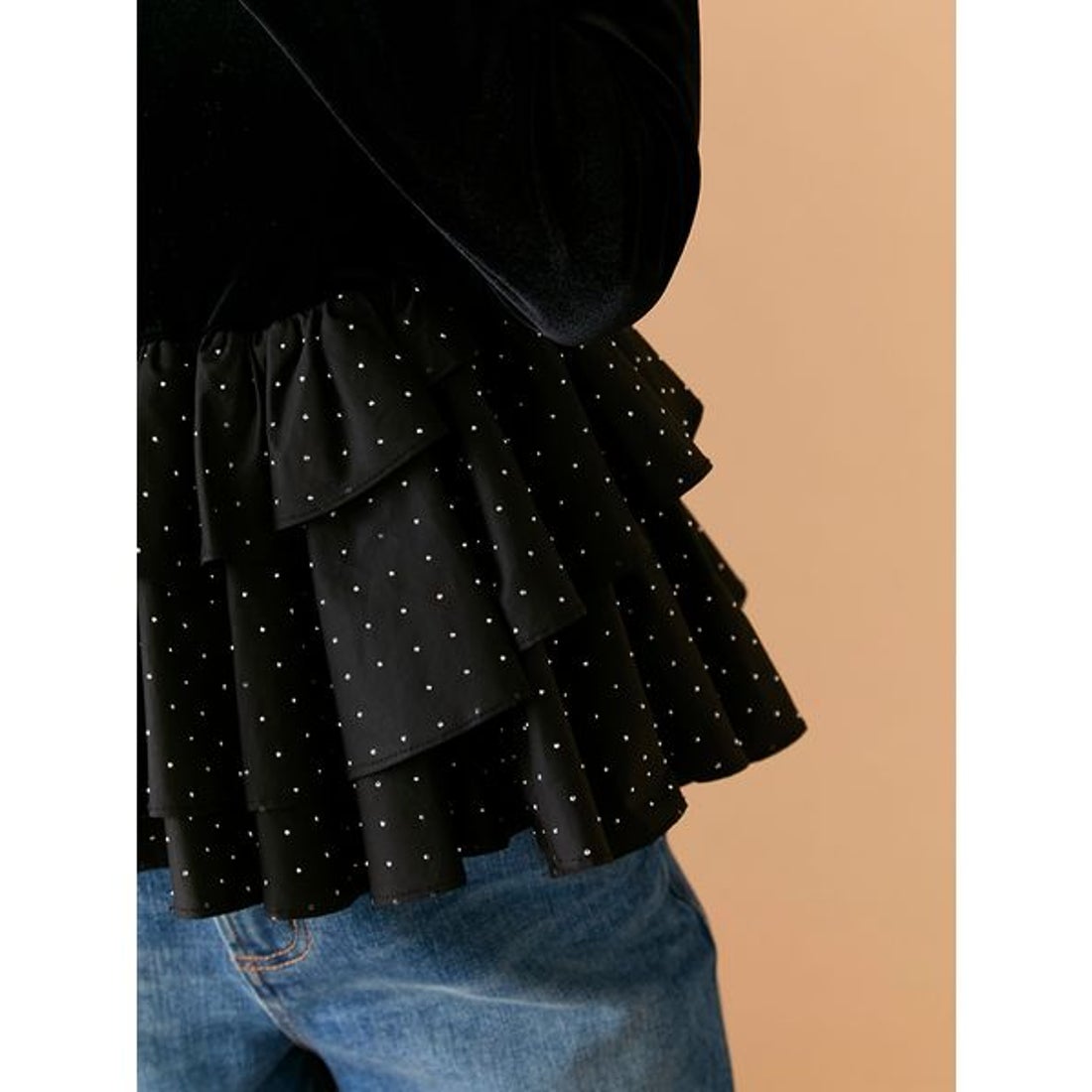 リリーブラウン LILY BROWN ベロアペプラムフリルトップス （CGRY