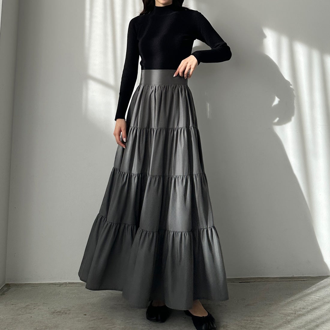 ルエレ Louere Louere ハイウエストティアードフレアスカート