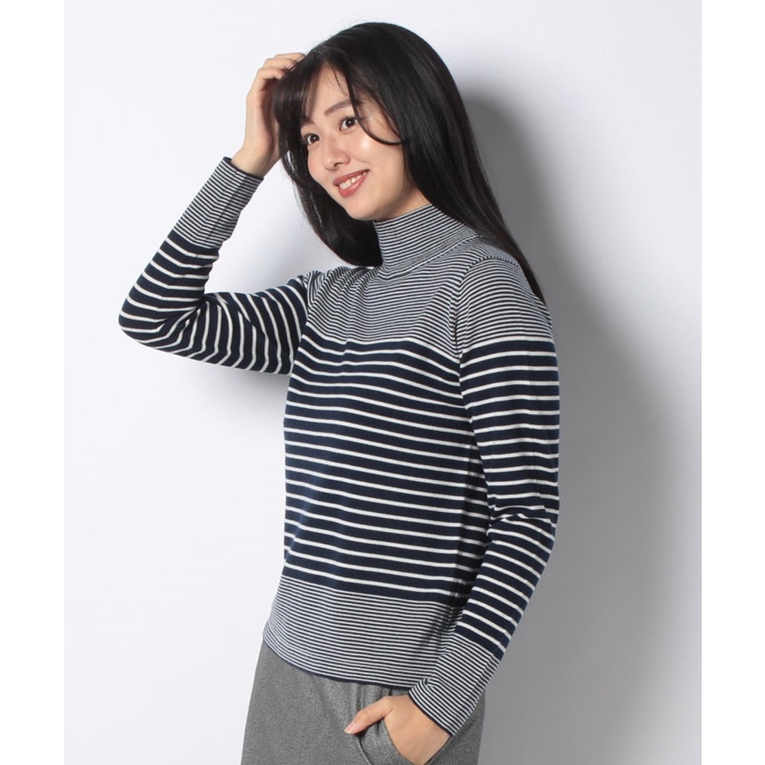 ラピーヌ ブルー LAPINE BLEUE ランダムボーダー ハイネックセーター