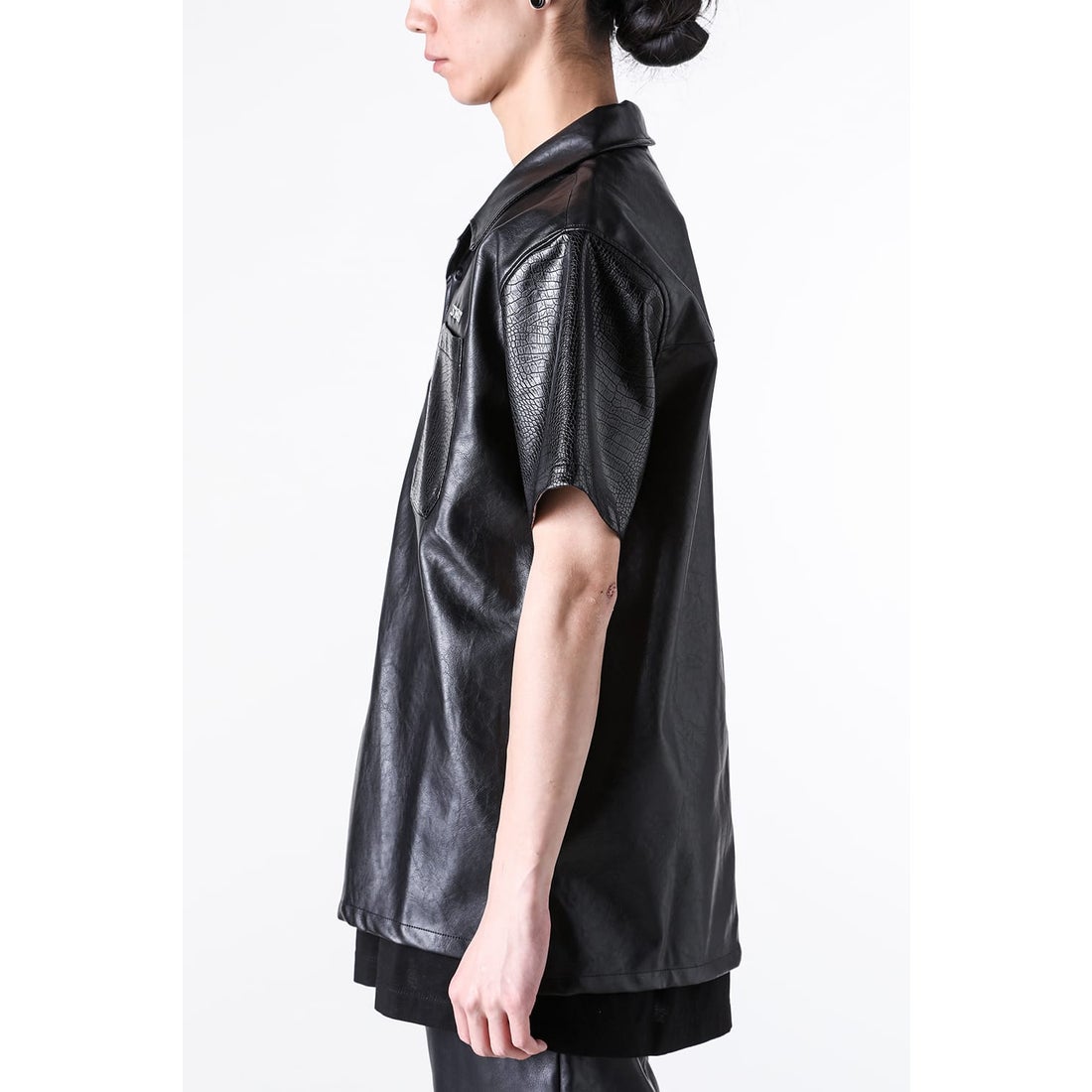 ラストネスト LAST NEST Leather Switching S/S Shirts （Black