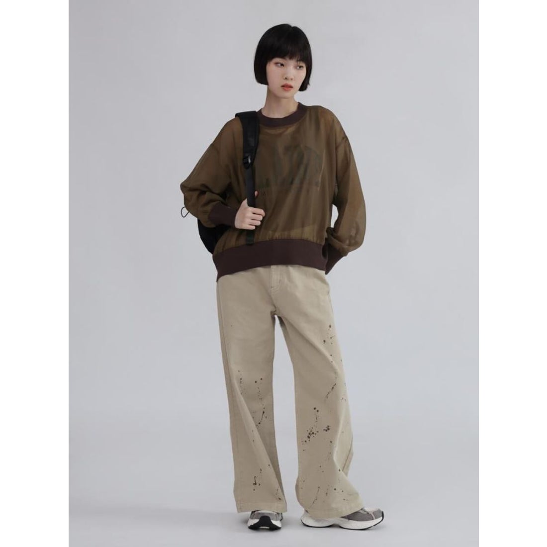 ラシュッド LASUD 裾リブロゴシアートップス （ブラック） -靴