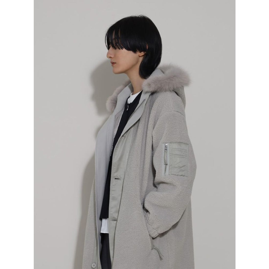 ラシュッド LASUD ファーフーデッドボアコート （ブラック