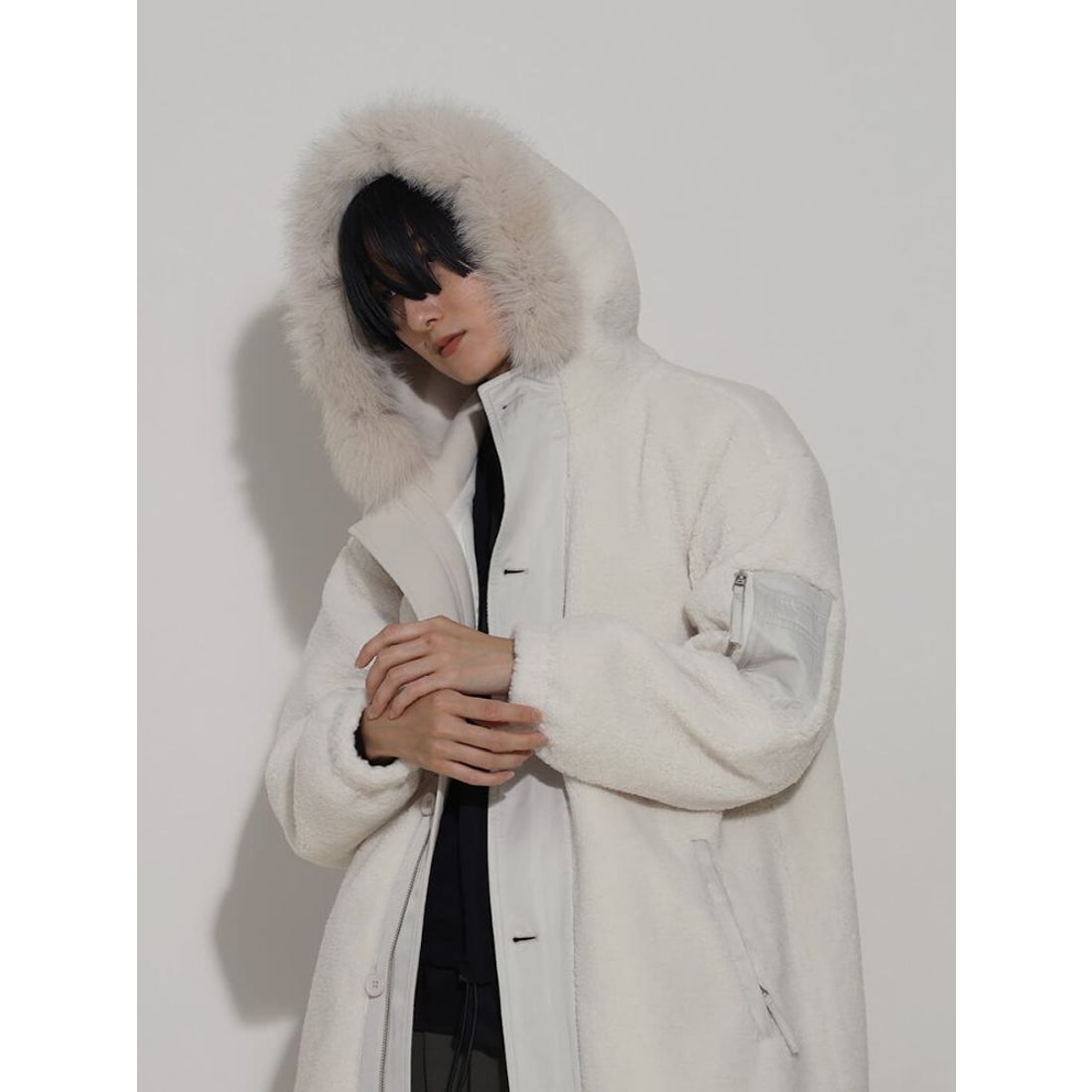 ラシュッド LASUD ファーフーデッドボアコート （ブラック