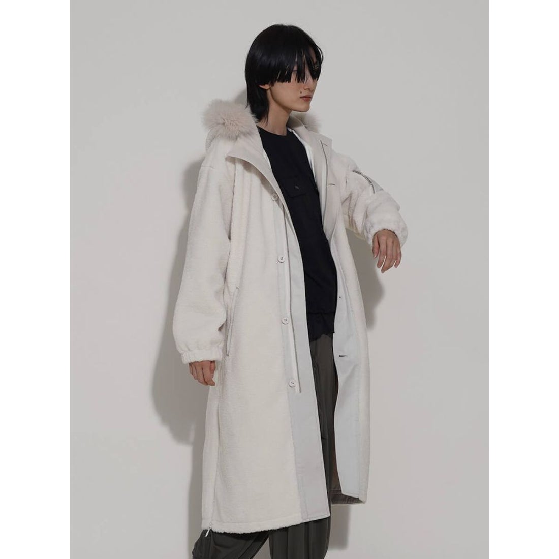 ラシュッド LASUD ファーフーデッドボアコート （グレージュ