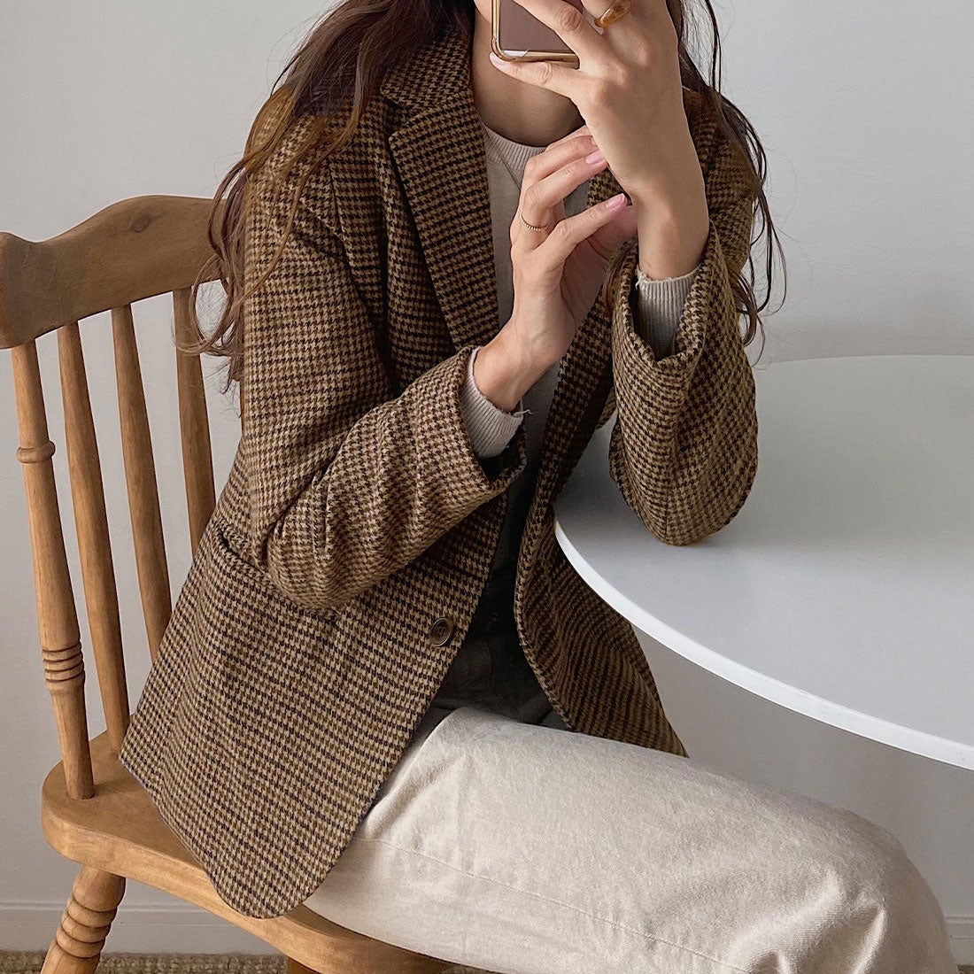 ラウアー LAUIR グレンチェック2Bテーラードジャケット （ブラウン