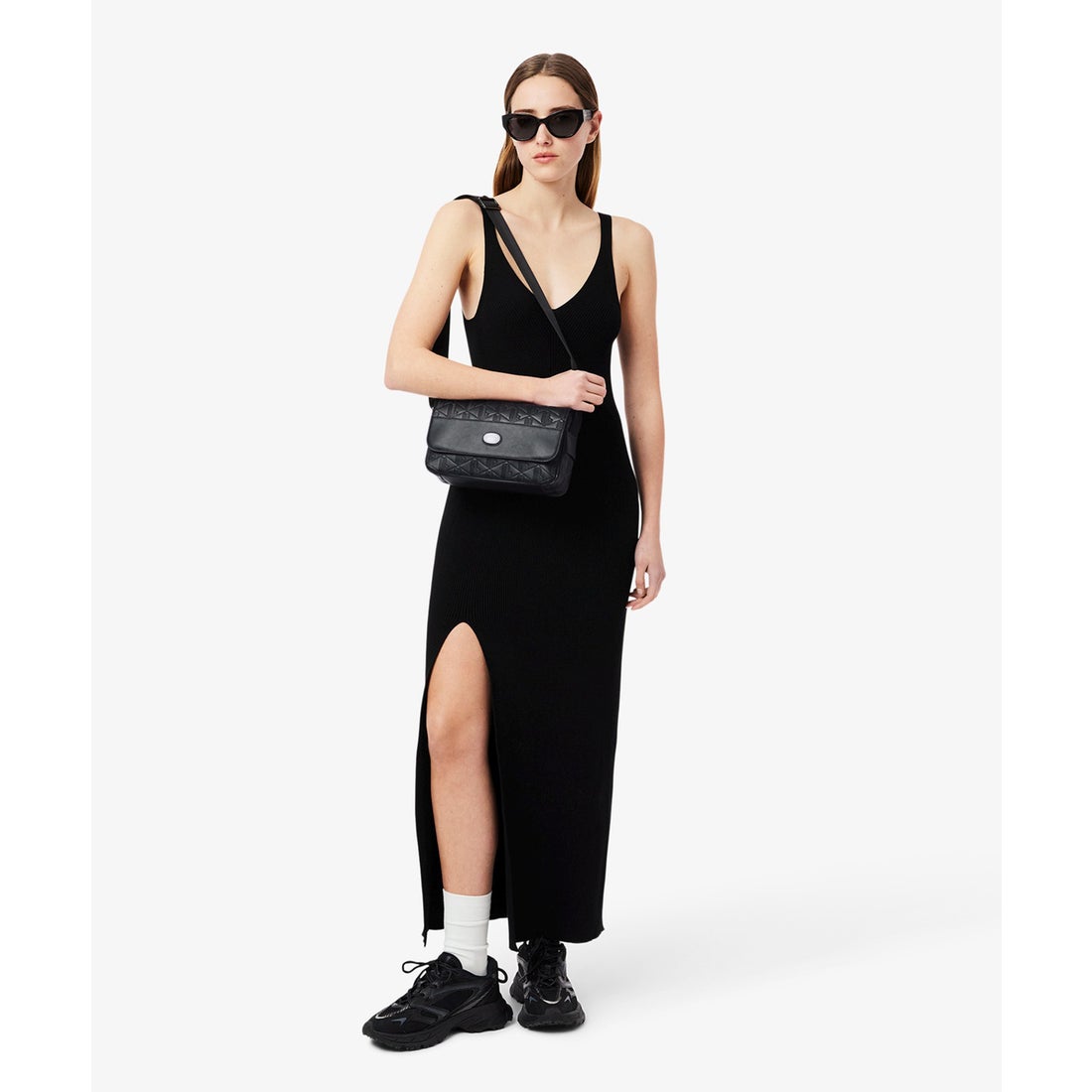 ラコステ LACOSTE モノグラム レザーフラップクローズサッチェルバッグ