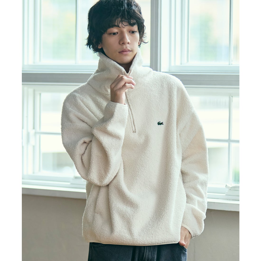 ラコステ LACOSTE ハイネックハーフジップブークレフリース （オフ