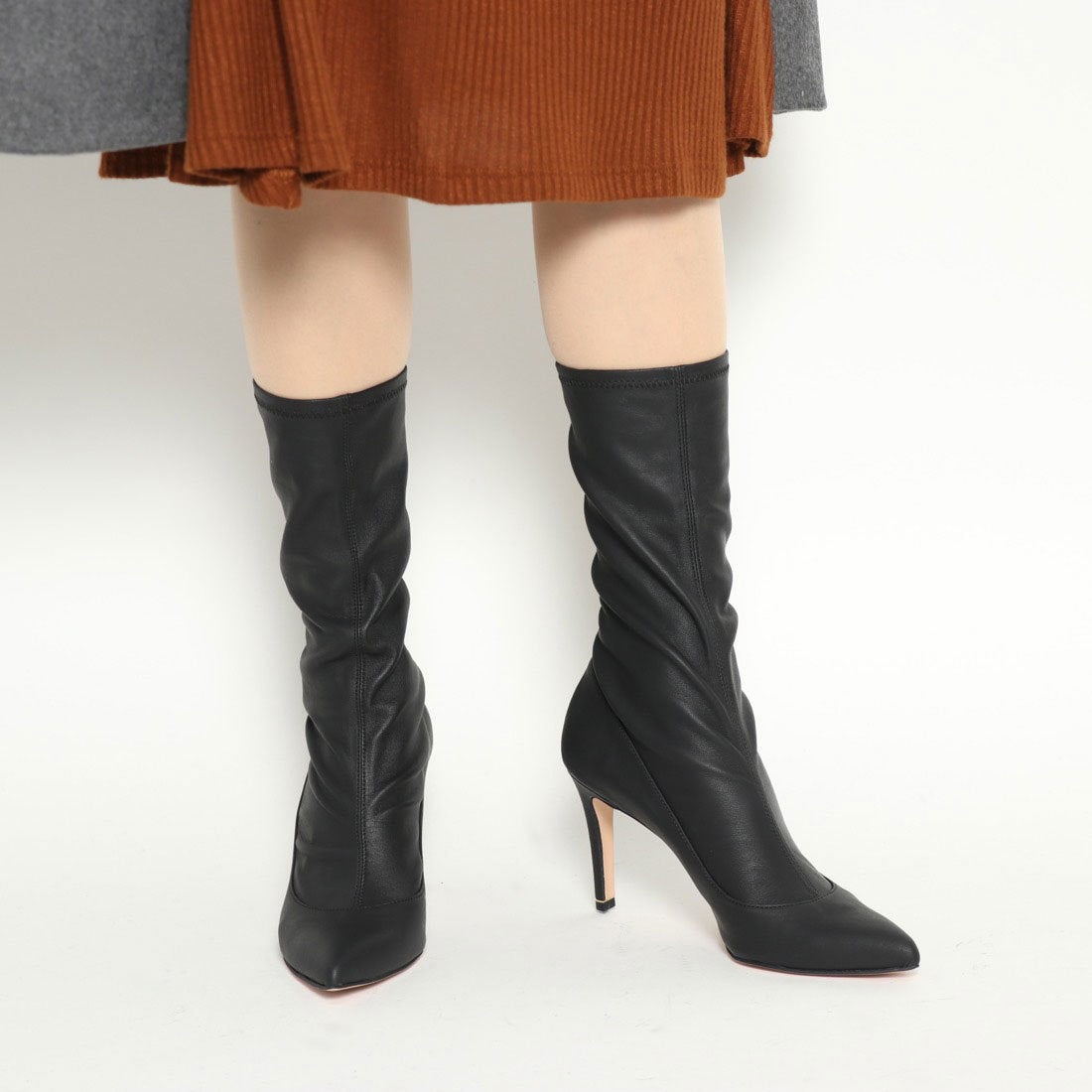 新品】モードエジャコモメダショートブーツ24.5 スエード革ストレッチ