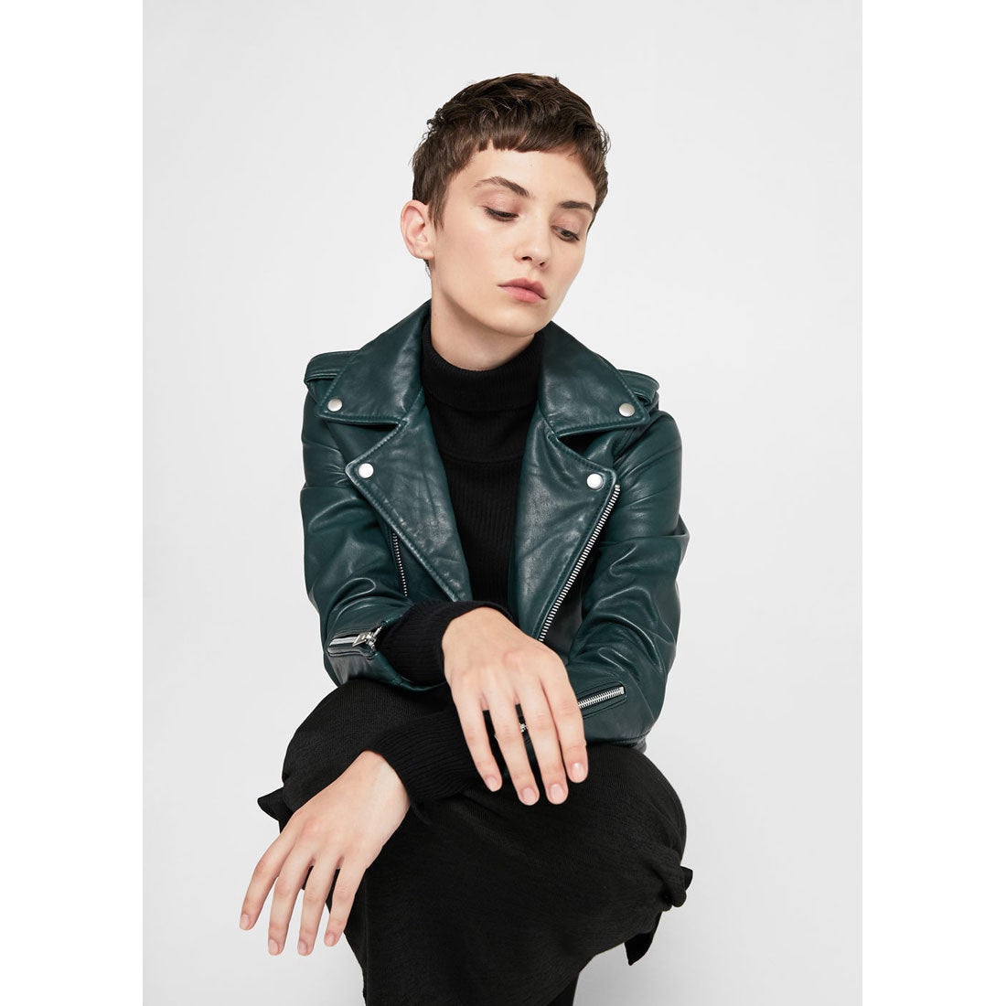 ライダースジャケット .-- TRIBECA1 （ダークグリーン） -MANGO