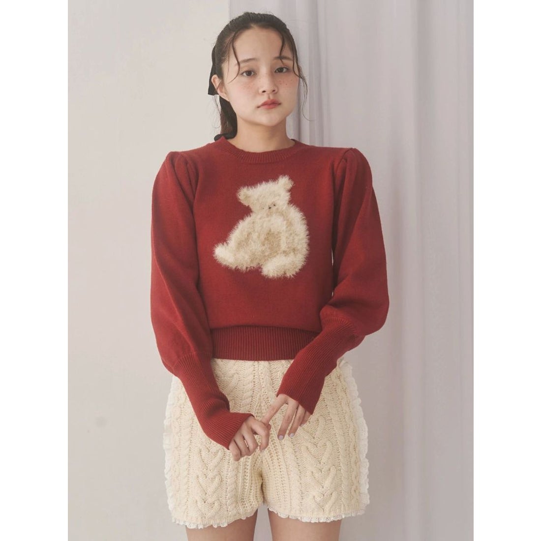 メリージェニー merry jenny bear shaggy knit tops （アイボリー