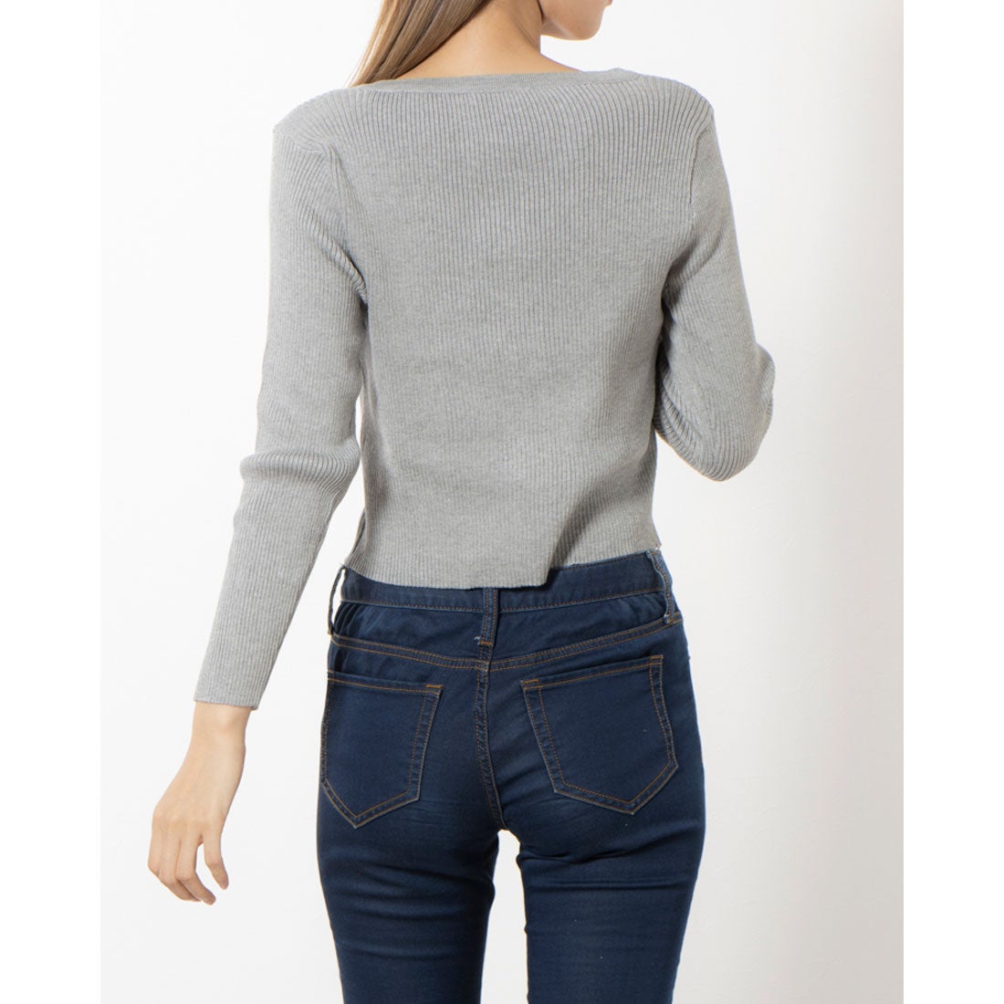 ミージェーン me Jane レースアップリブニットトップス （グレー