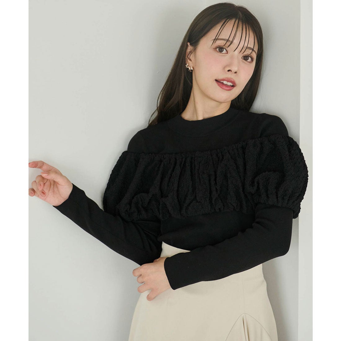 ノエラ NOELA ふくれジャガードドッキングニット （ブラック