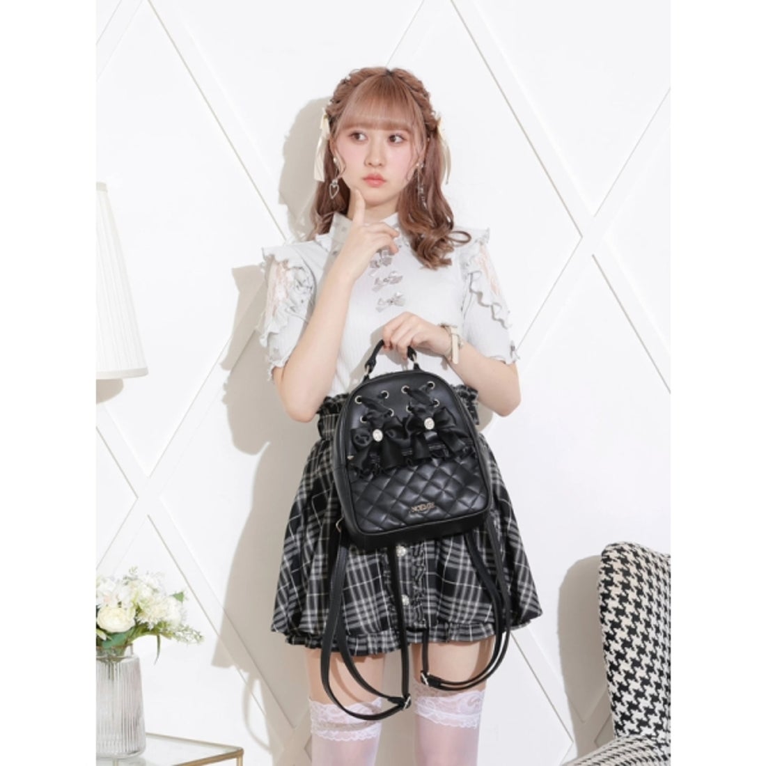 ノエミー NOEMIE レースアップキルティングリュック （黒