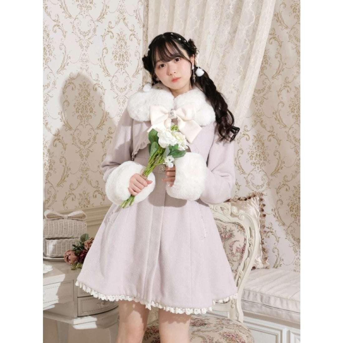 ノエミー NOEMIE お嬢さんワッフルフレアコート （黒） -ファッション