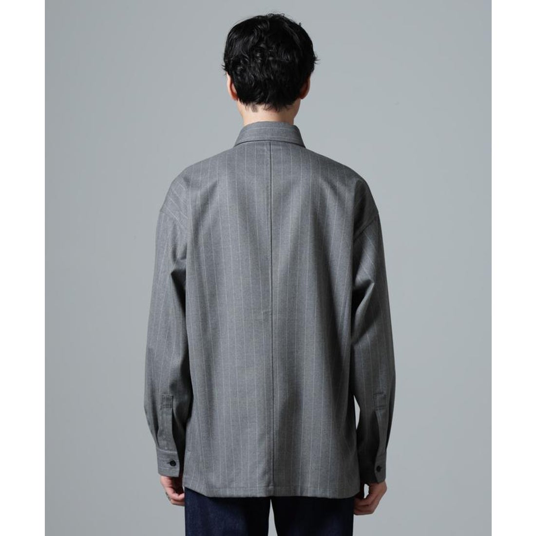 ナノ・ユニバース NANO universe ピンストライプフランネル比翼シャツ