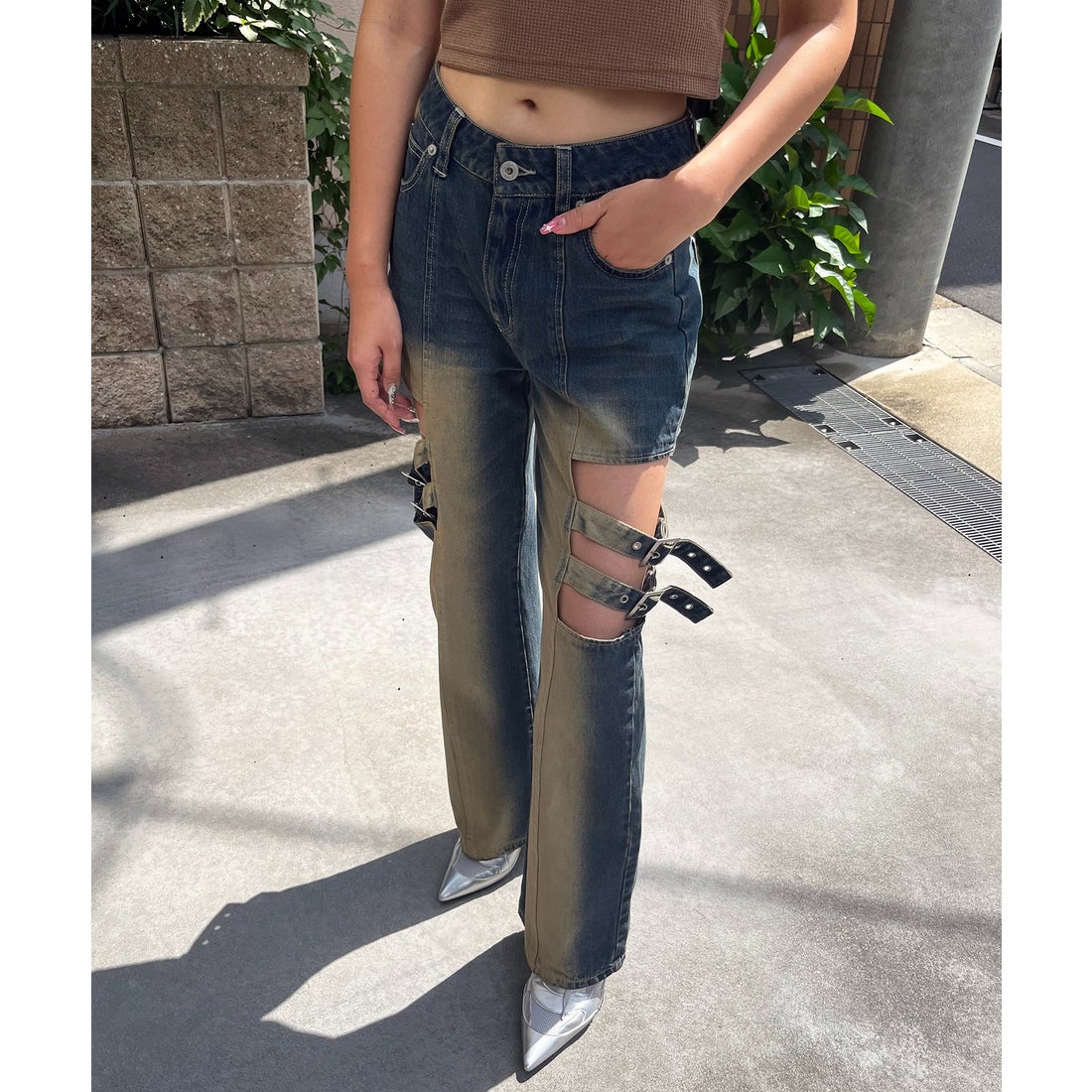 スパイラルガール SPIRALGIRL サイドオープンベルトデニム （ブルー