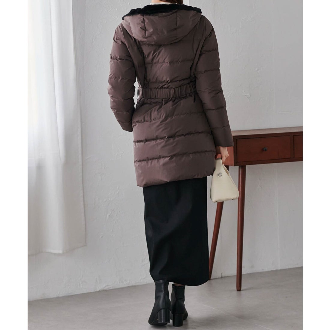 ラナン RANAN ファーフード使いダウンコート （モカブラウン