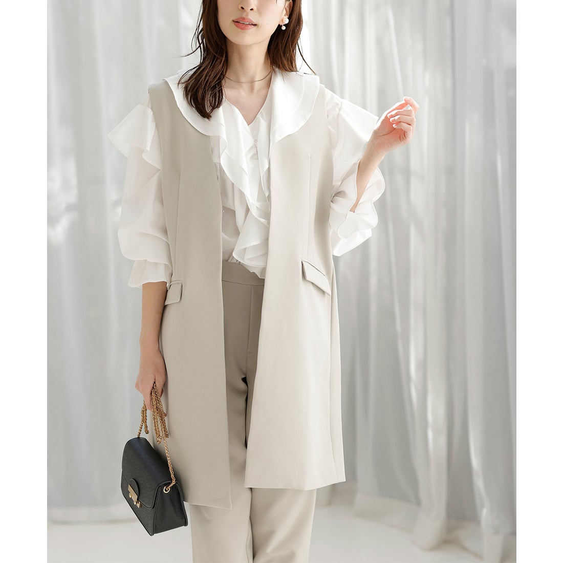 ラナン RANAN ＜2点セット＞ロングジレセットアップ （グレージュ